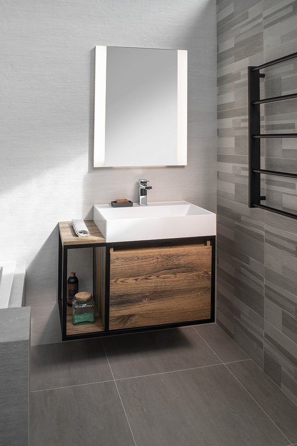 SKARA umyvadlová skříňka 80x49,5x46,5cm, černá mat/dub Collingwood CG003-1919