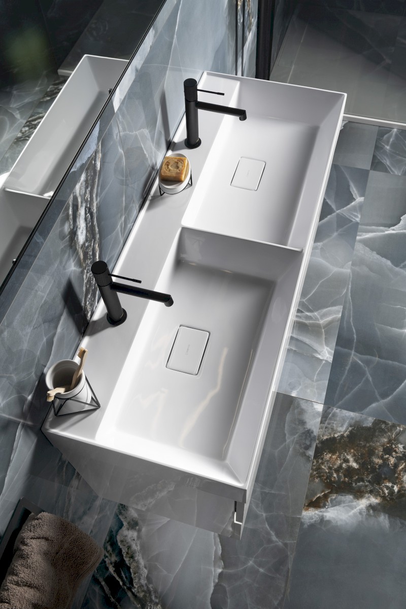 GODIVA dvojumyvadlo, litý mramor, 119x44cm, bílá GU119