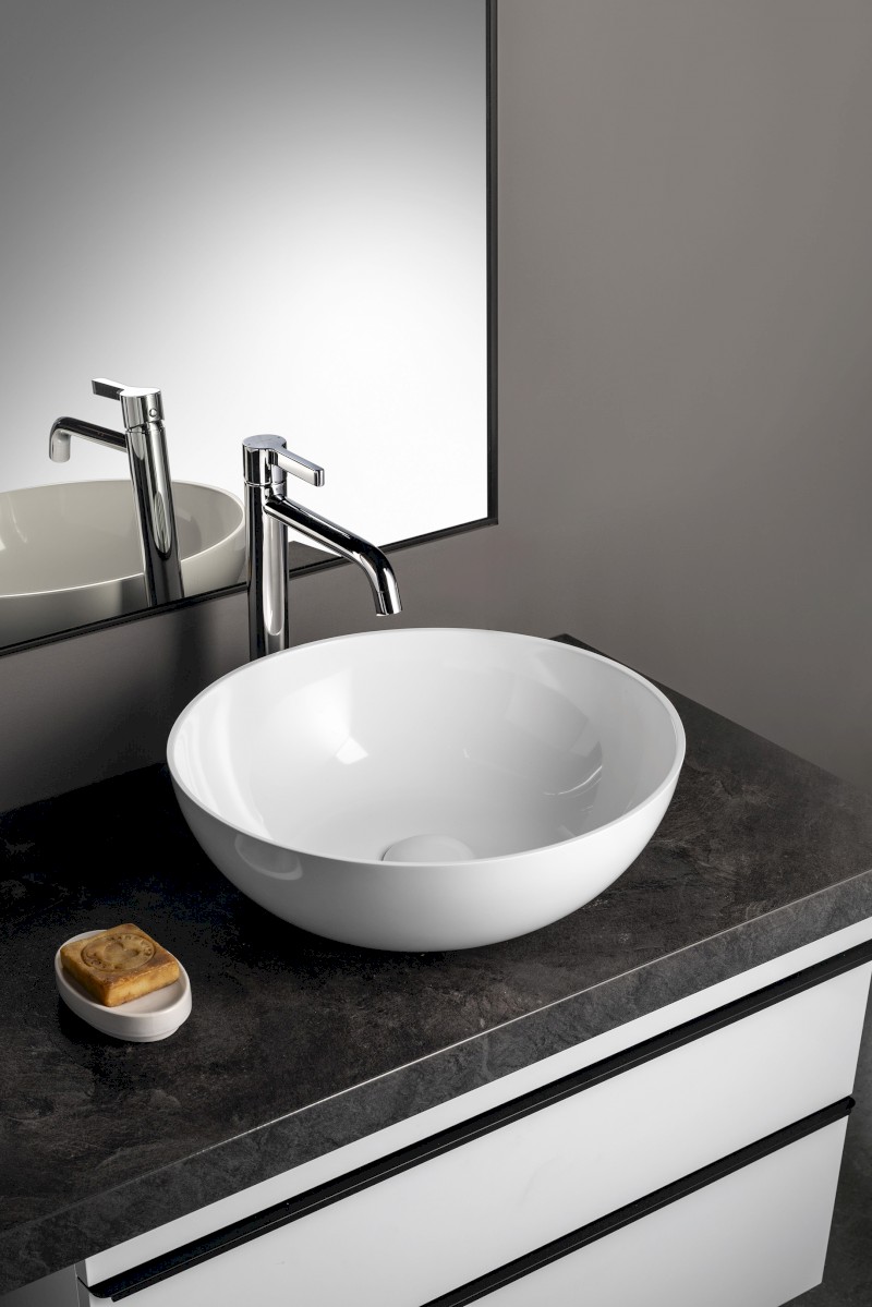 BANERA ROUND umyvadlo na desku, litý mramor, průměr 39cm, bílá 14337