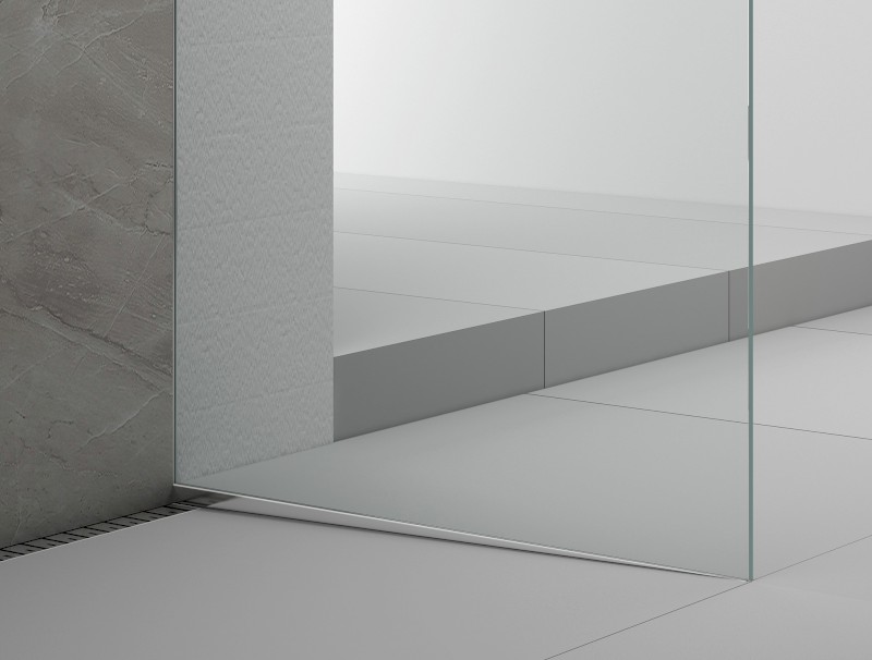 ARCHITEX sada pro uchycení skla podlaha-stěna se spádovou lištou, 1615x2105mm, pravá, leštěný hliník AX2116R