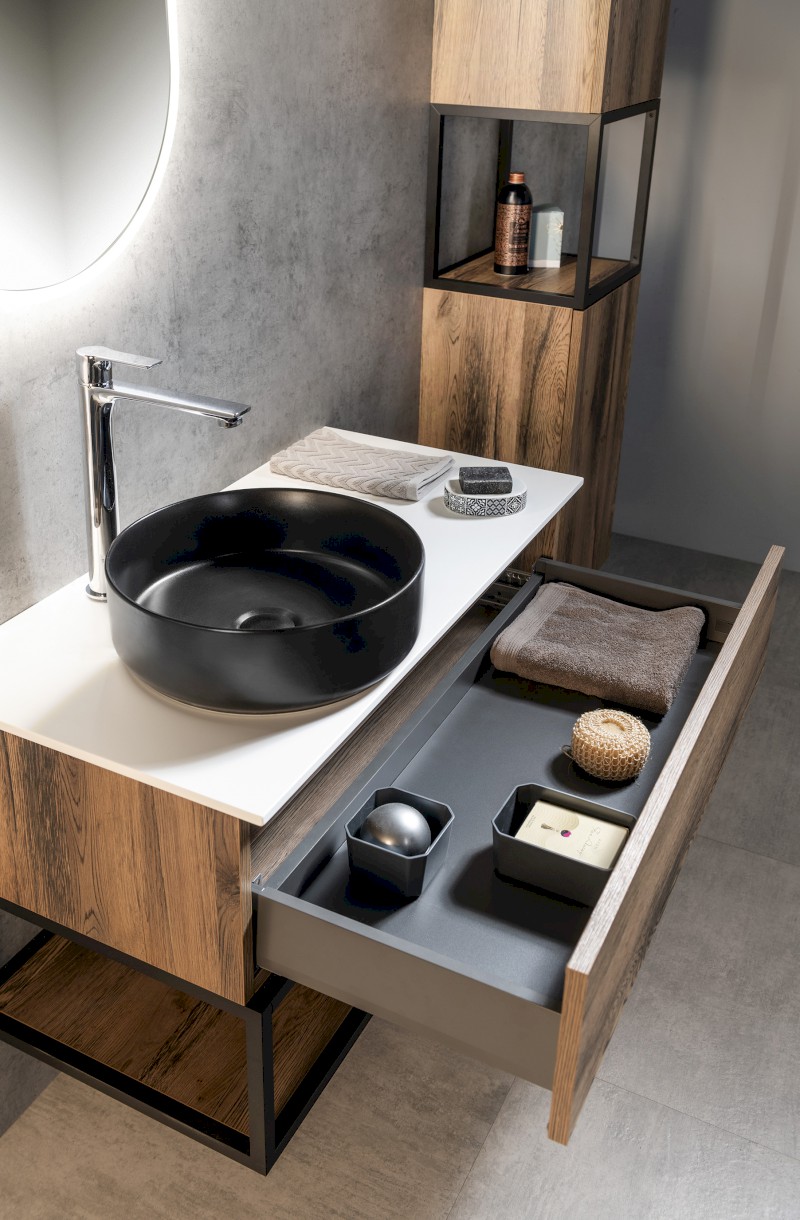 SKARA umyvadlová skříňka 90x50x45cm, černá mat/dub collingwood CG006-1919