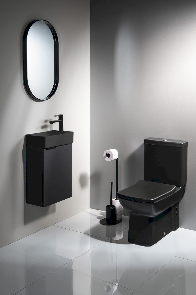 SAMBA stojan s držákem na toaletní papír a WC štětkou, černá SB236