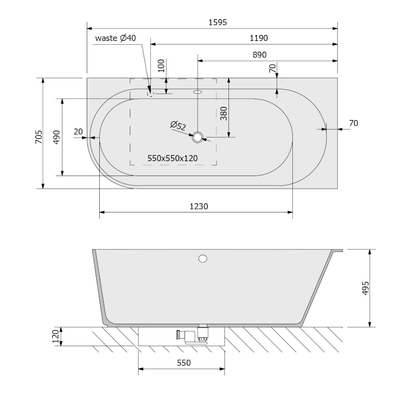 SUSSI R rohová stojící vana litý mramor 160x70x49,5cm, bílá/antracit mat 90191R.52