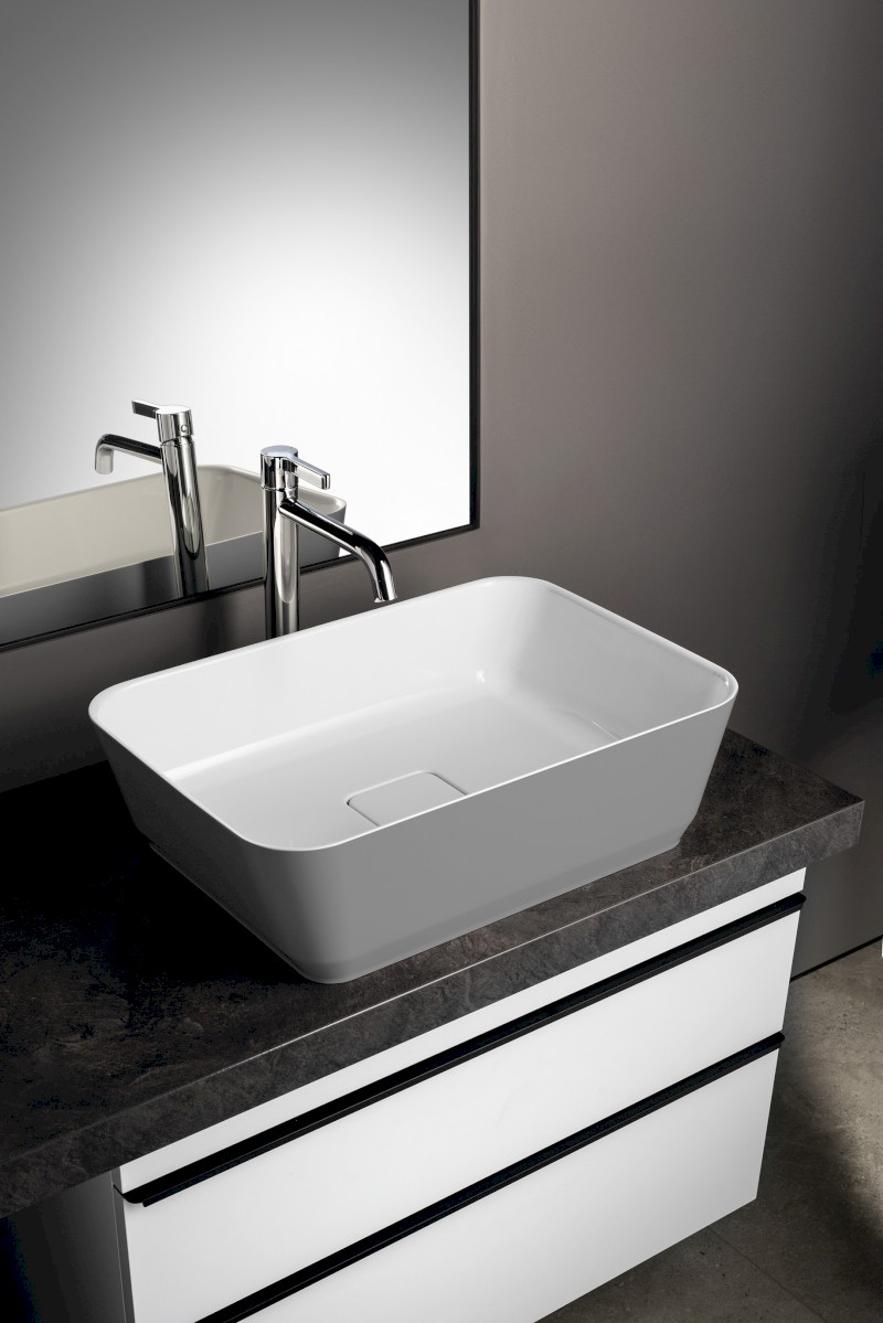 BANERA SQUARE umyvadlo na desku, litý mramor, 50x36cm, bílá/šedá mat 14596.32