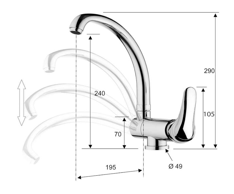 SALY stojánková dřezová baterie sklopná pod okno, chrom SA060