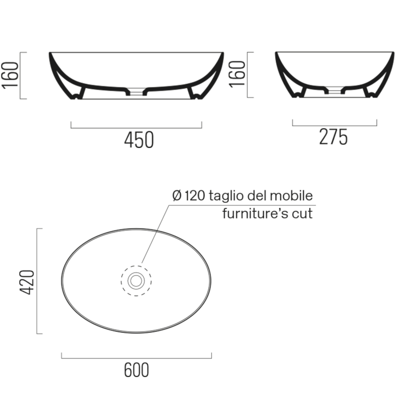 PURA keramické umyvadlo na desku 60x42cm, bílá mat 884209