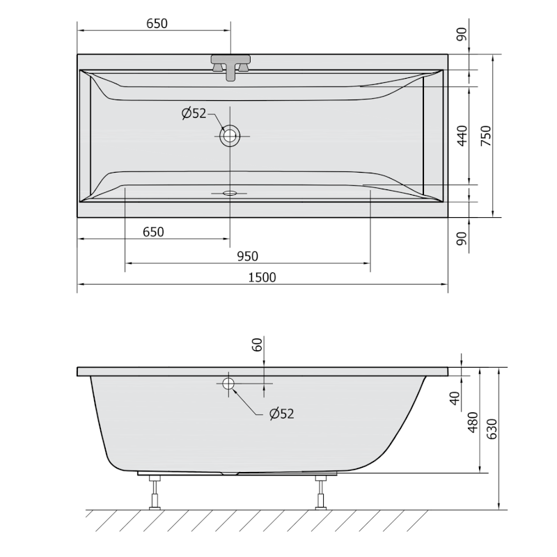 CLEO obdélníková vana 150x75x48cm, bílá mat 27611.11