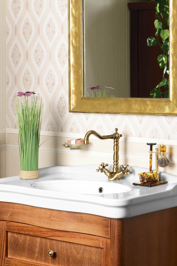 ANTEA stojánková umyvadlová baterie s retro hubicí s výpustí, bronz 3376