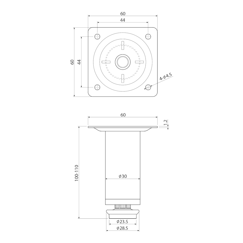 KERAMIA FRESH výškově stavitelná nožička, výška 100-110mm, černá mat 10077B