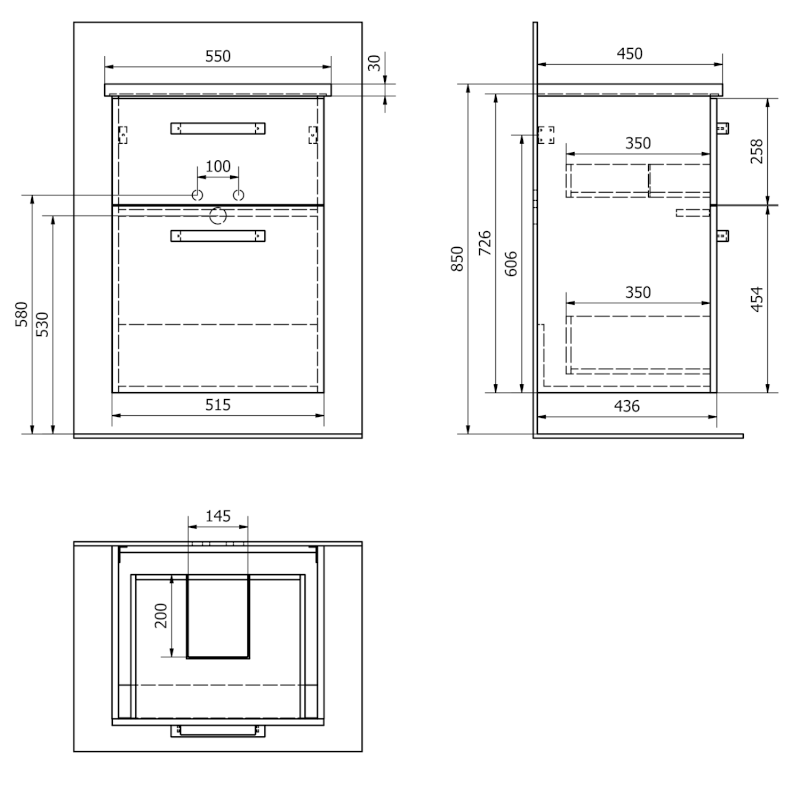 VEGA umyvadlová skříňka 51,5x72,6x43,6cm, 2x zásuvka, dub platin VG853