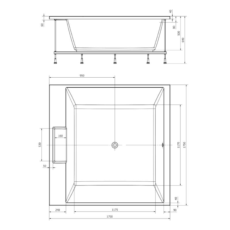 CAME čtvercová vana s konstrukcí 175x175x50cm, bílá 23611