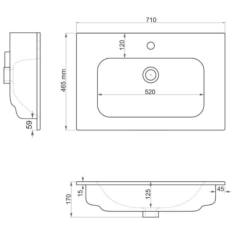PIEDRA keramické umyvadlo nábytkové 71x46,5cm, bílá 43071