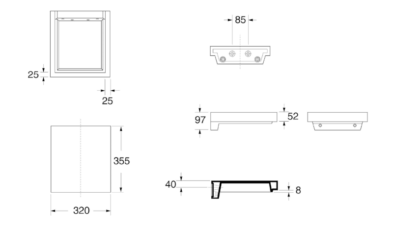 INKA odkladná keramická deska 32x35,5cm, černá mat 341731