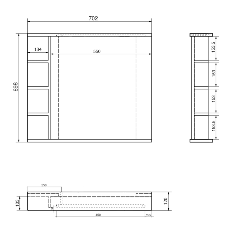 KORIN STRIP zrcadlo s LED osvětlením a policemi 70x70x12cm KO360S