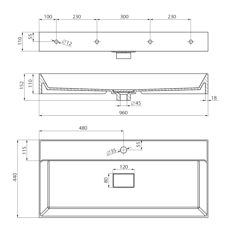 GODIVA umyvadlo, litý mramor, 96x44cm, bílá GU096