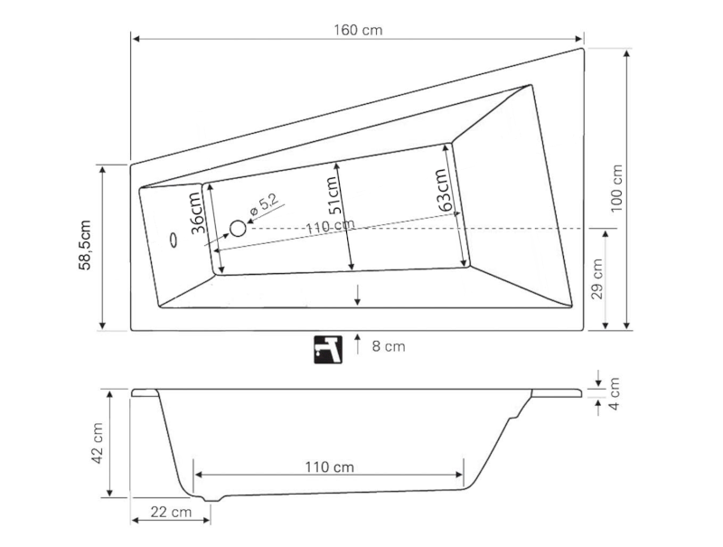 METUJE vana 160x100x42cm, levá, bílá G2610