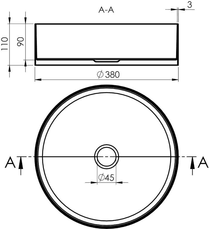 AURUM nerezové umyvadlo na desku, průměr 38cm, včetně výpusti, gun metal AU101