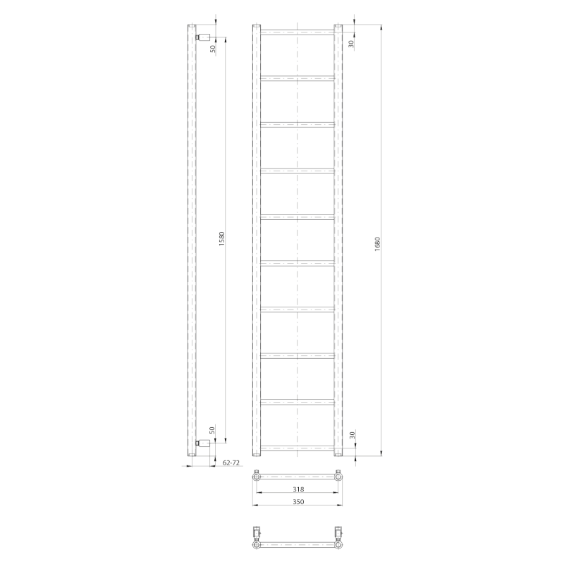 DINA otopné těleso 350x1680mm, černá mat IR378TB