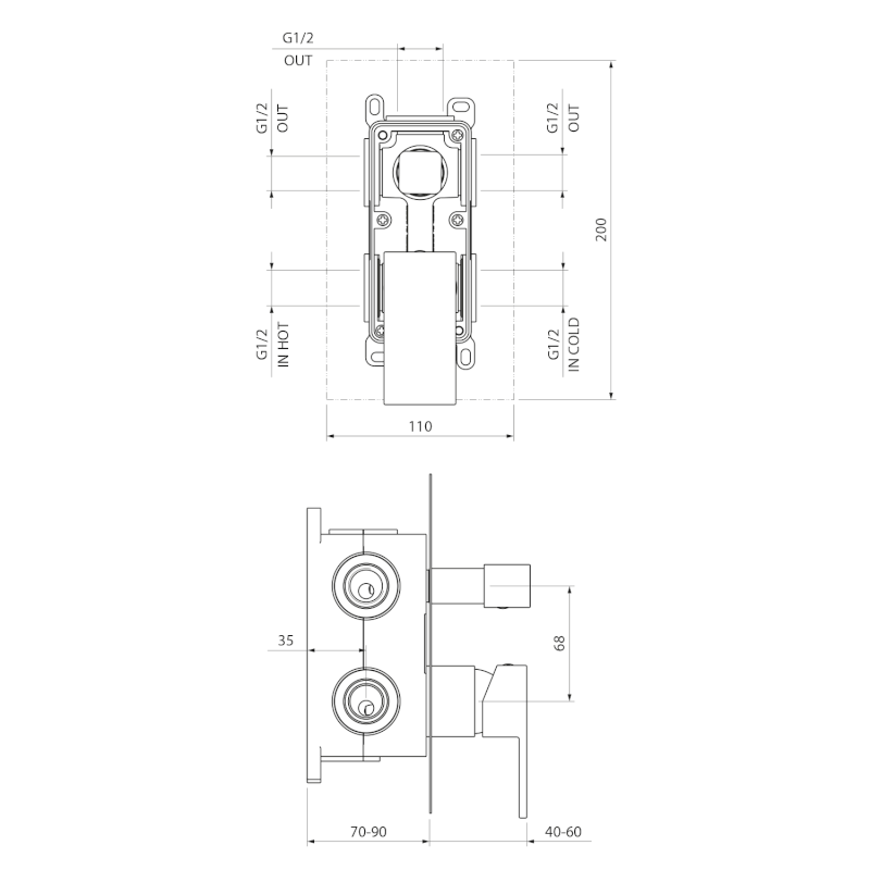 SPECTRE podomítková sprchová baterie, 3 výstupy, chrom 1102-87