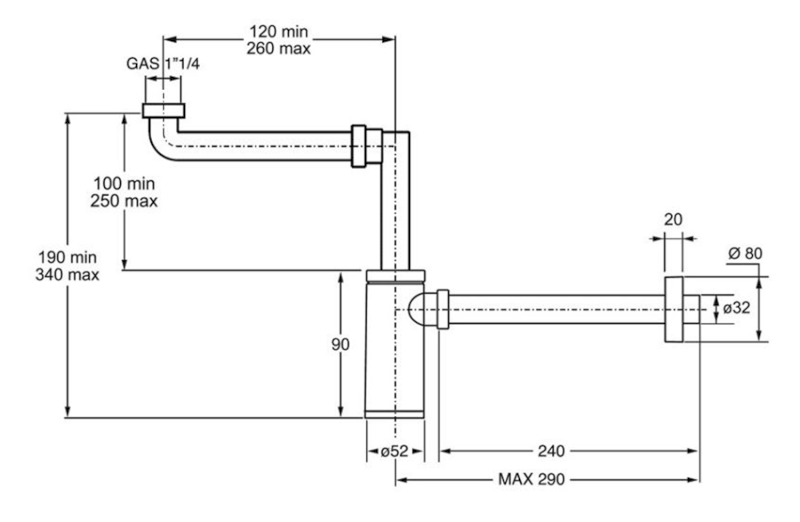 KING umyvadlový sifon šetřící místo, 5/4