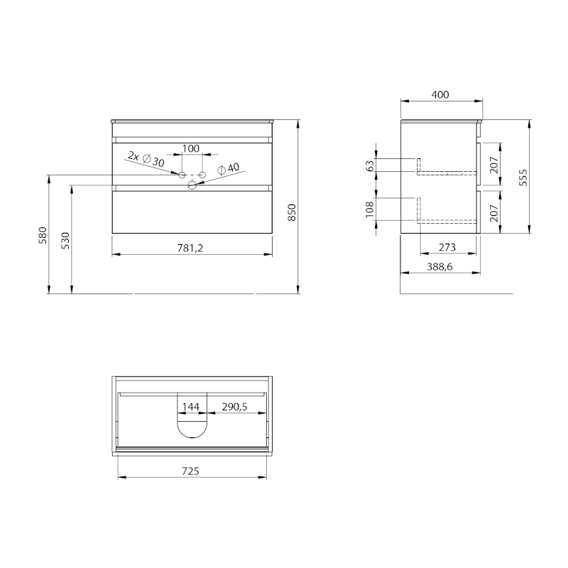 EZARA umyvadlová skříňka 78x54x39cm, borovice rustik EZ792-1616