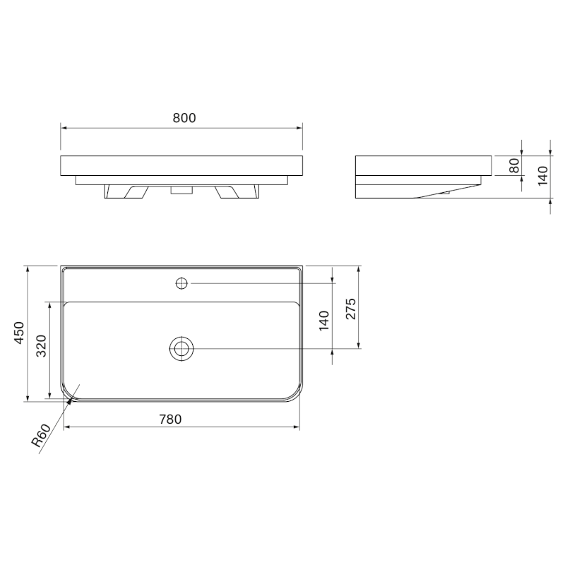 ZEN keramické umyvadlo nábytkové 80x45cm, bílá 3080