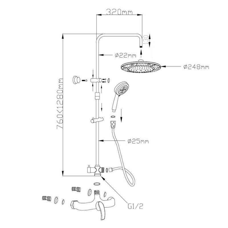 KASIOPEA sprchový sloup s pákovou baterií, chrom 1107-48