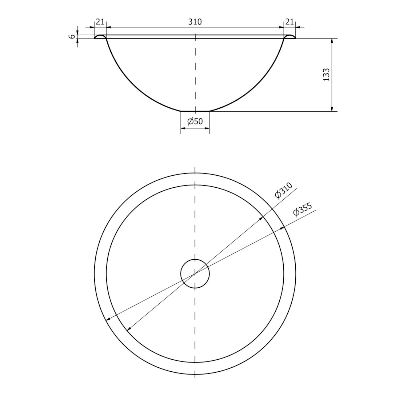 Zápustné umyvadlo nerezové, průměr 355 mm 13029.B
