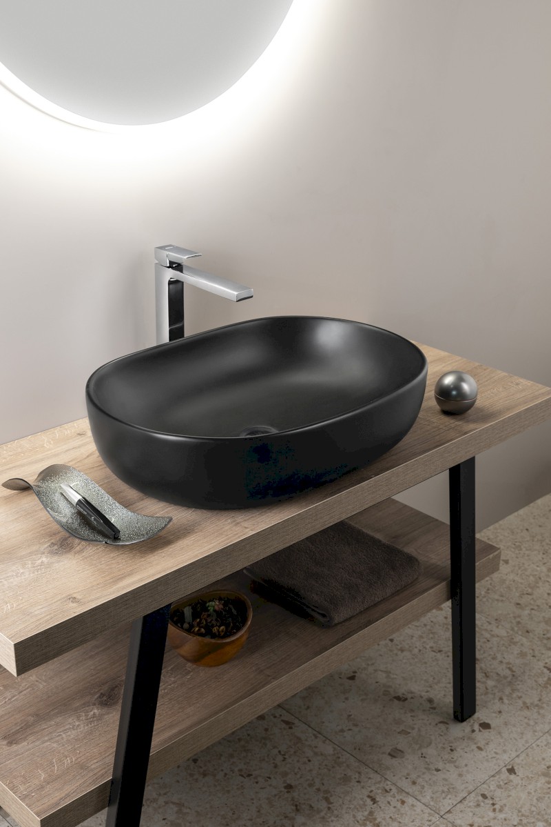 CALEO keramické umyvadlo na desku, 60x42cm, černá mat CA590B