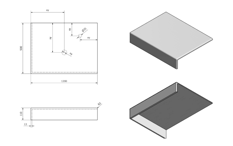 TAILOR rockstone deska 120x50 cm, provedení límce L TR120L