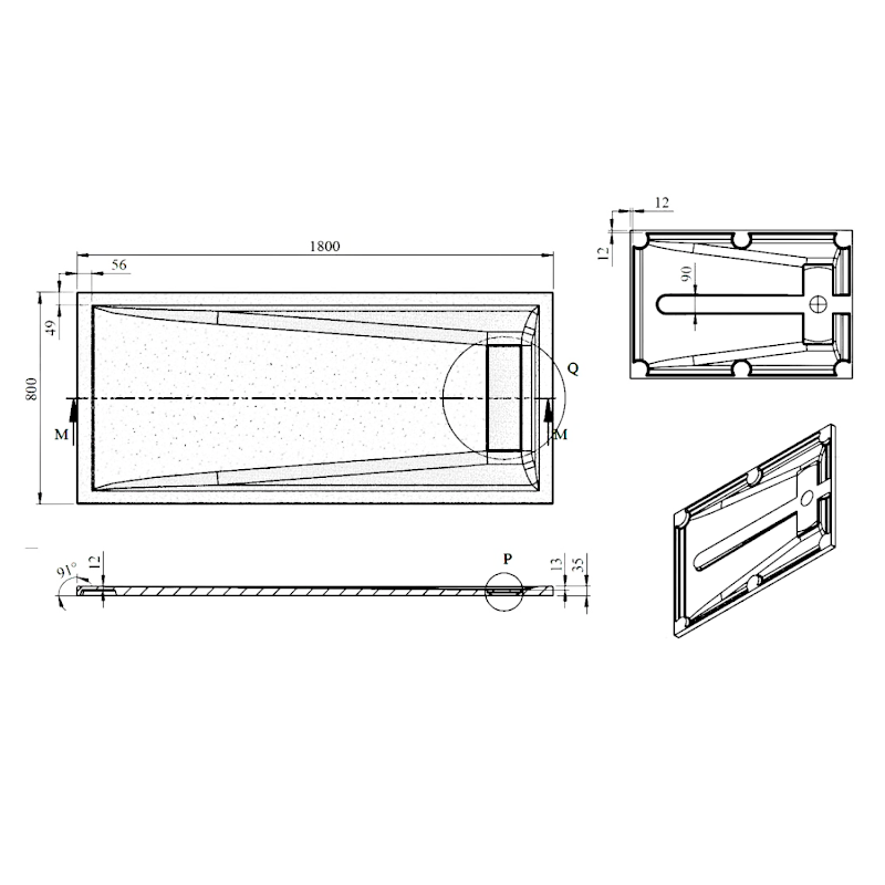 ELEA sprchová vanička litý mramor, 180x80cm, bílá PEL18080