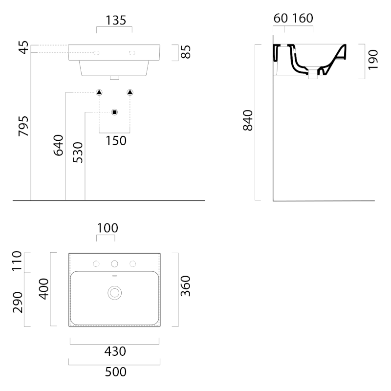 NUBES keramické umyvadlo 50x40cm, bez otvoru, bílá ExtraGlaze 9682011