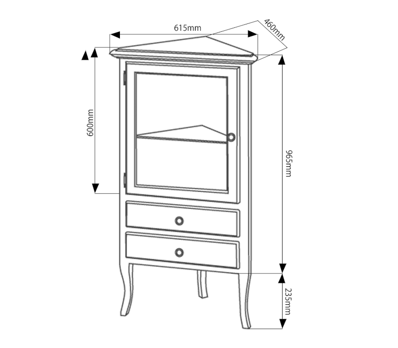 RETRO skříňka rohová 60x120x47cm, starobílá, pravá 1717