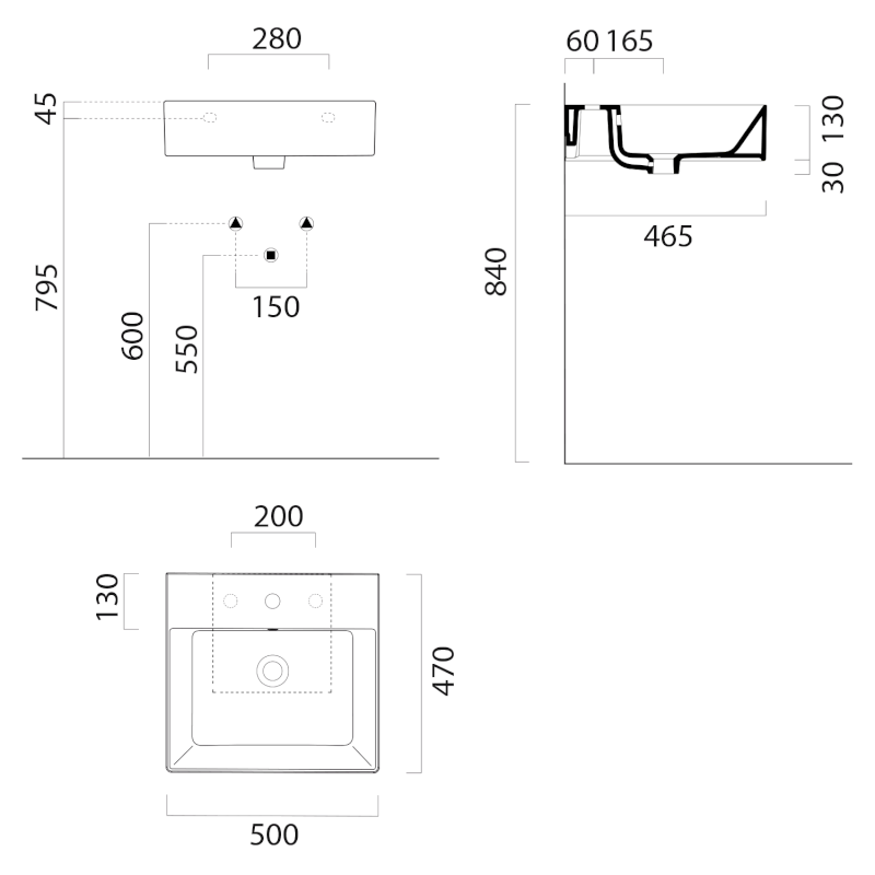 KUBE X keramické umyvadlo 50x47cm, bez otvoru, černá mat 9430026
