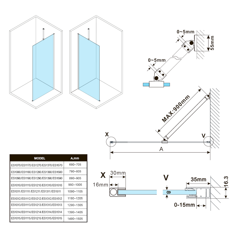 ESCA čiré sklo 767x2100mm ES1080