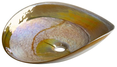 AMBER MURANO skleněné umyvadlo na desku, 51x45cm, oválné, ivory/topaz YM1238