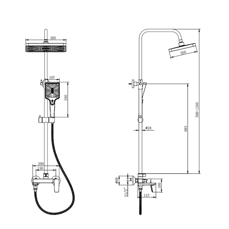 FLERY sprchový sloup s pákovou baterií, otočné ramínko, chrom FY690