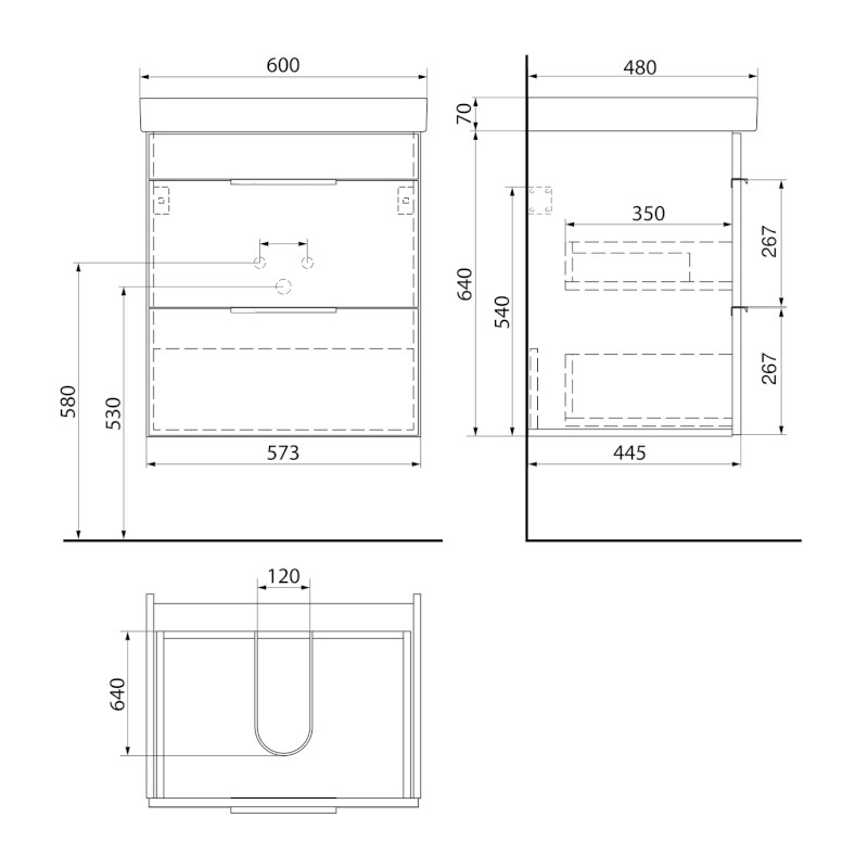 NERON umyvadlová skříňka 57,5x64x44,7 cm, bílá 500.117.0