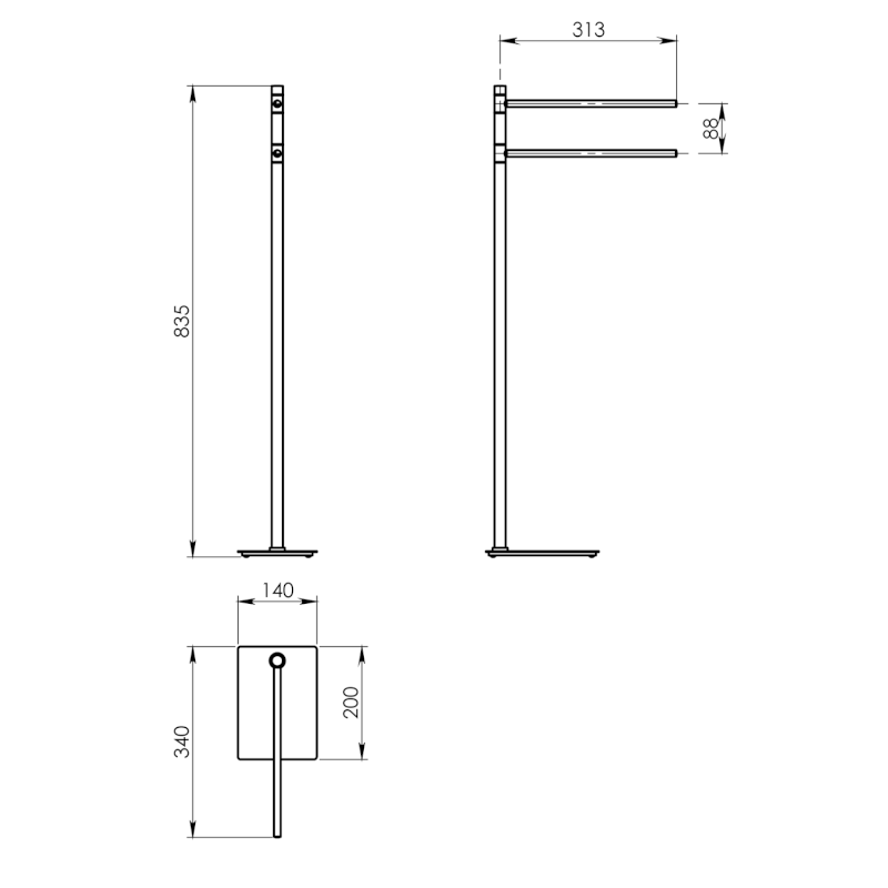 TRILLY stojan s držákem ručníků, hranatý, zlato mat TR3188