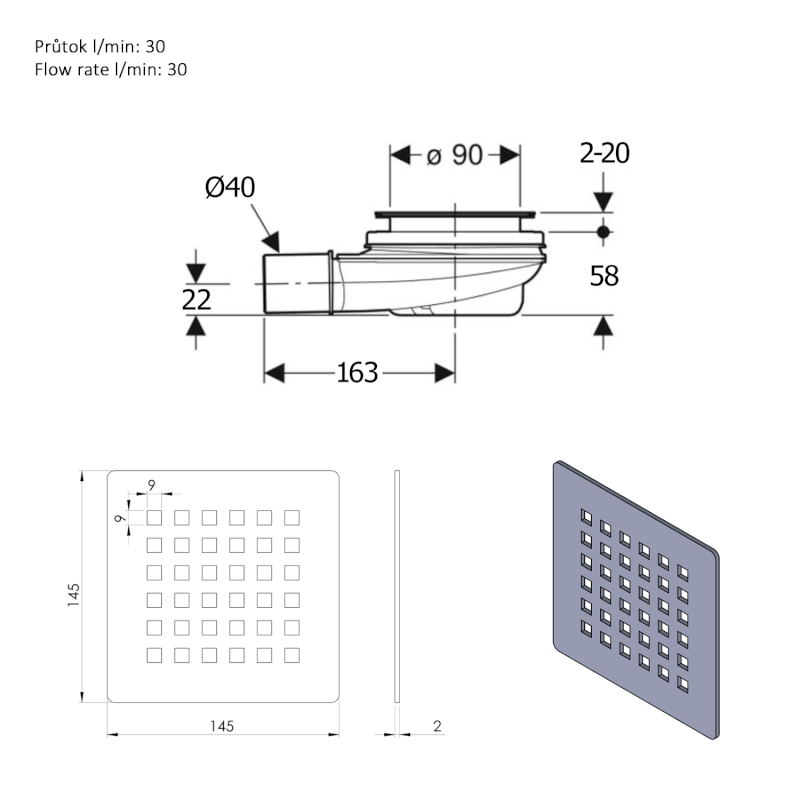FLEXIA vaničkový sifon, průměr 90mm, DN40, krytka nerez mat 17731