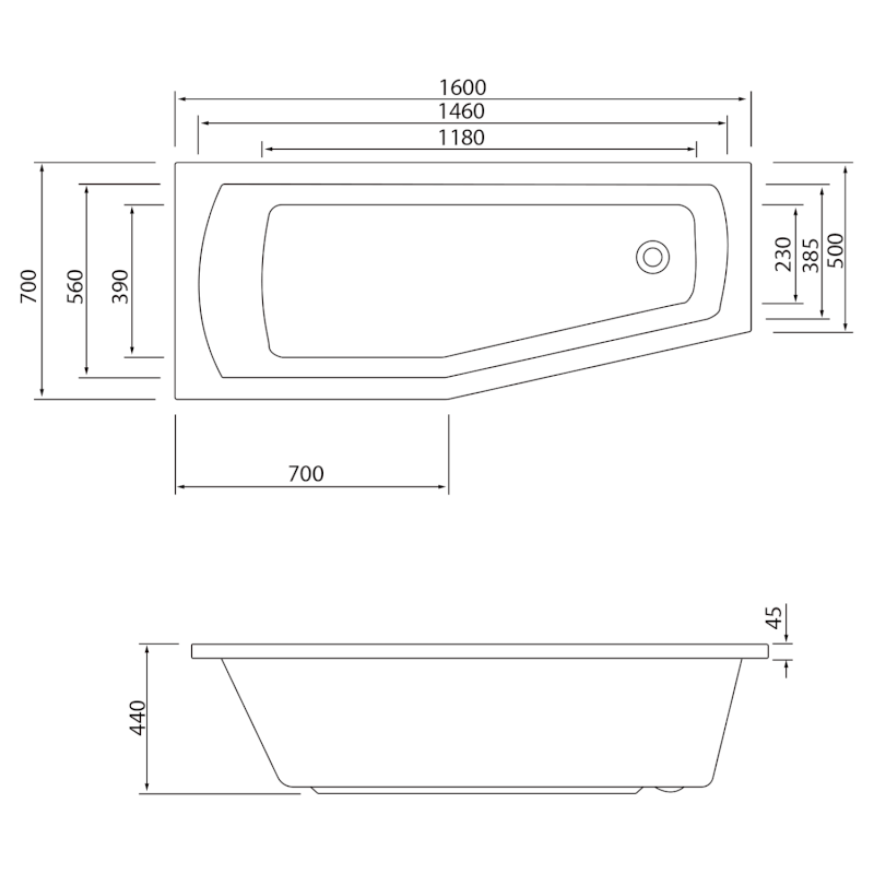 OPAVA vana 160x70x44cm, levá, bílá C1670