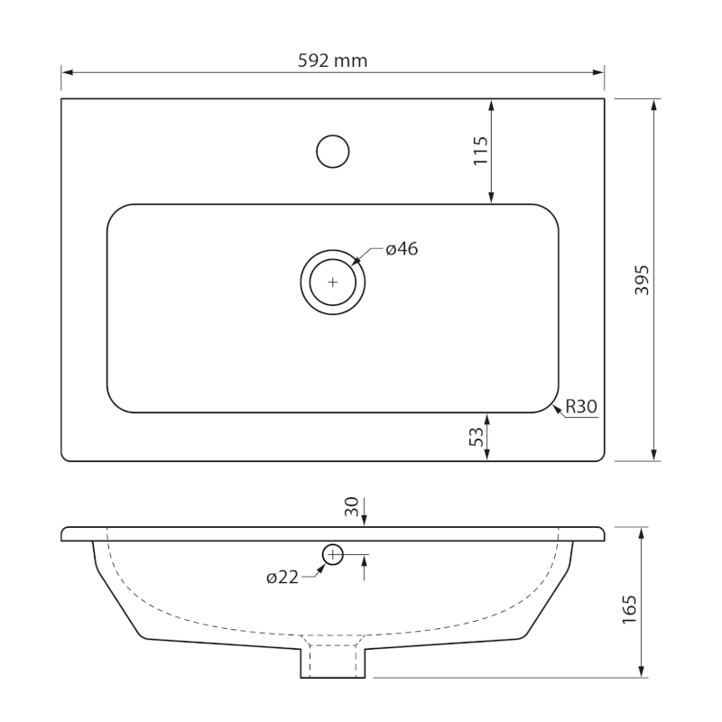 PRACTICO keramické umyvadlo nábytkové 60x40cm, bílá 44060