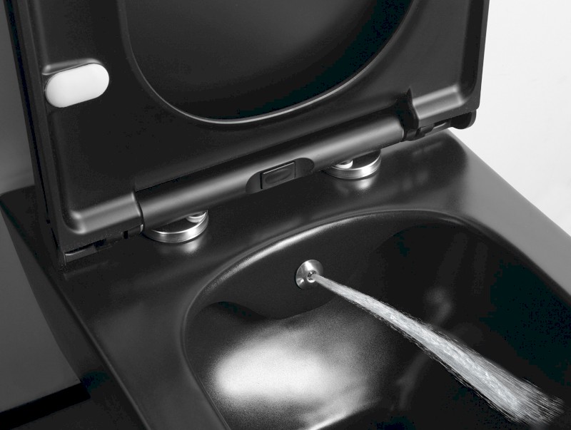AVVA CLEANWASH závěsná WC mísa, s bidetovou sprškou, Rimless, 35,5x53cm, černá mat 100312-110