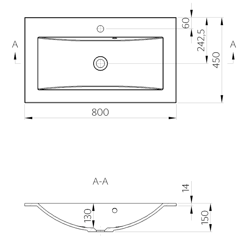 YUKON umyvadlo, litý mramor, 80x45cm, bílá YU080