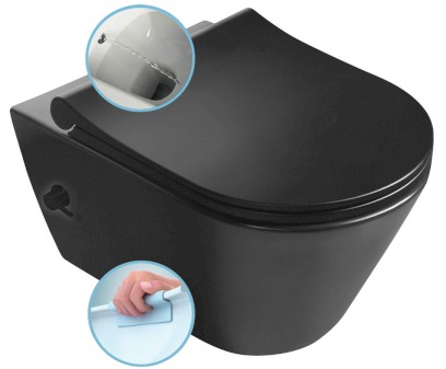 AVVA CLEANWASH závěsná WC mísa, integrovaná baterie a bidet. sprška, Rimless, 35,5x53cm, černá mat 100315-110