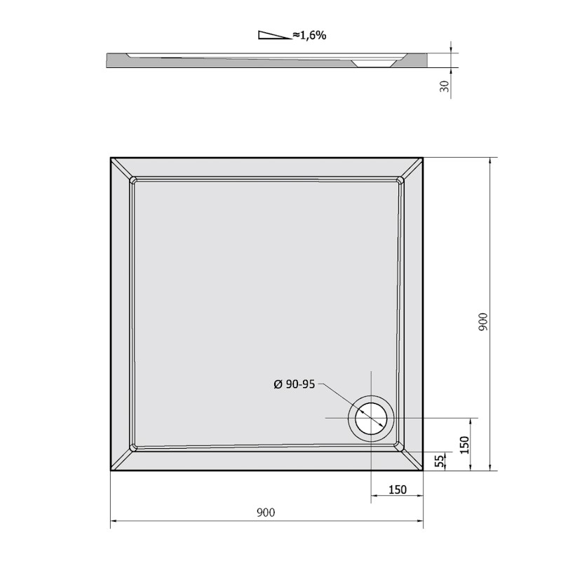 AURA sprchová vanička z litého mramoru, čtverec 90x90cm, bílá 43511