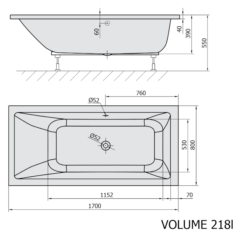MIMOA obdélníková vana 170x80x39cm, šedá 71713.30