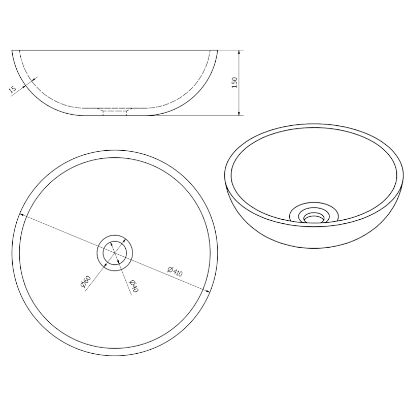 PRIORI keramické umyvadlo na desku, Ø 41 cm, hnědá s modrým vzorem PI023