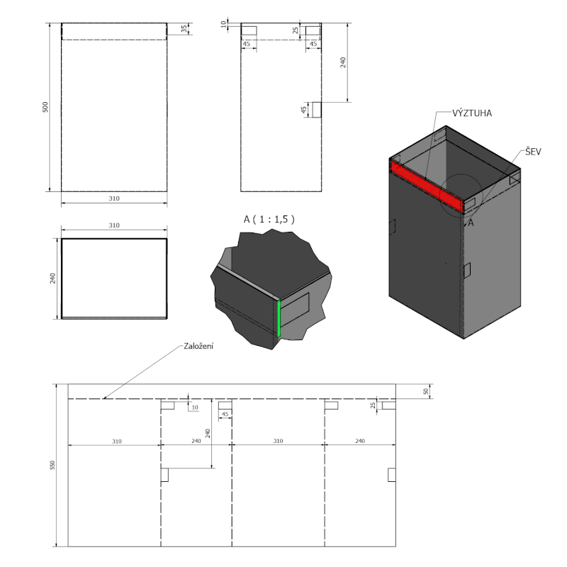 Prádelní koš do skříně 310x500x230mm, suchý zip, šedá UPK350