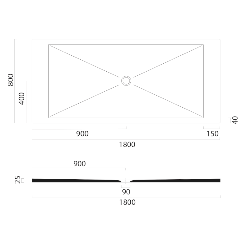Keramická sprchová vanička, obdélník 180x80x2cm, bílá mat 46180809